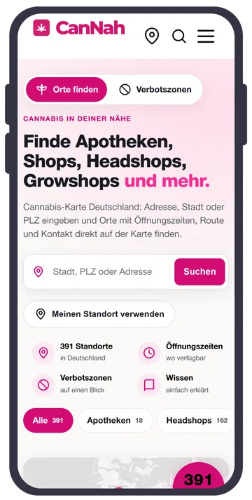 CanNah App Startseite: Cannabis-Karte Deutschland